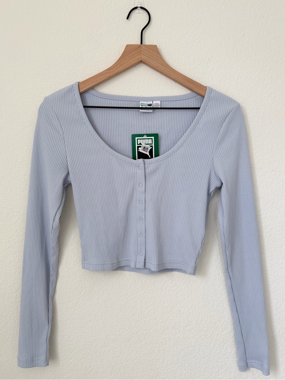 Puma light blue ribbed long-sleeve cropped cardigan. Size M NWT